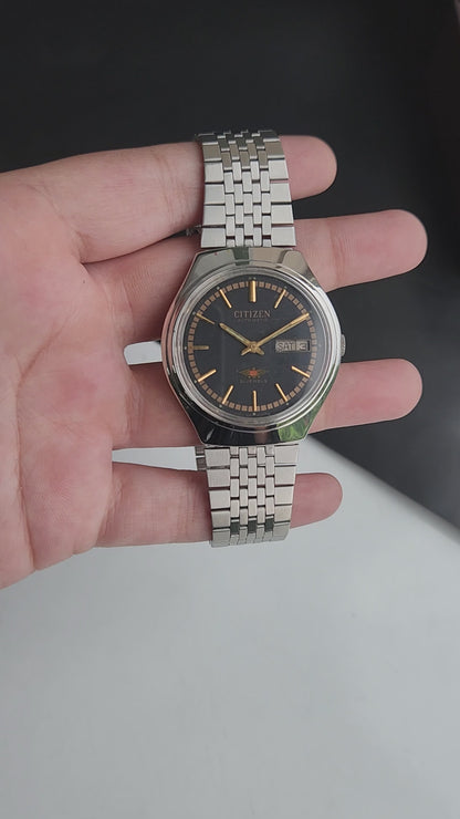 Vintage Original Citizen Automatic 8200 Black Face 21 Jewels With Exhibition Back Day-Date Japanese Men's Wrist Watch IN44