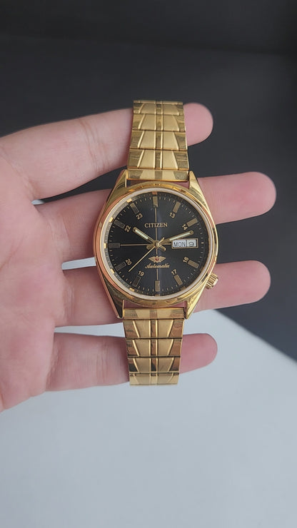 Vintage MOD Citizen Black Face Automatic 21 Jewels Cal. 8200 37MM Gold Plated Men's Wrist Watch I88