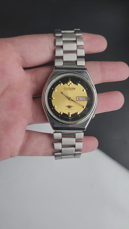 Vintage Original Citizen Automatic 8200 Golden Face 21 Jewels With Exhibition Back Day-Date Japanese Men's Wrist Watch IN40