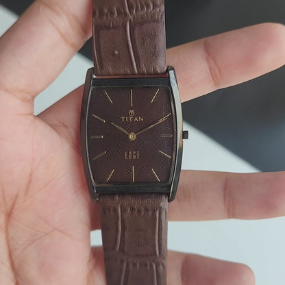 Original TITAN EDGE 1044NBE31 Barrel Brown Face 29MM Case Men's Watch J63