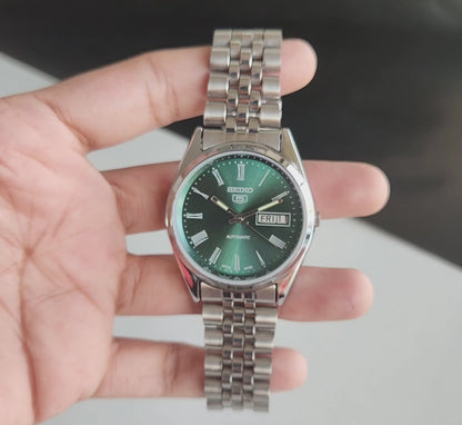 Vintage MOD Seiko 5 Automatic 17 Jewels Cal.6309 Green Face Jubilee Bracelet Men's Wrist Watch J56