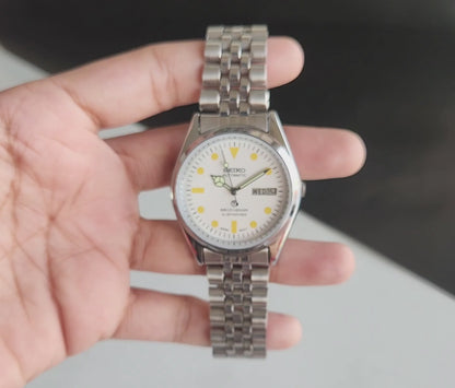 Vintage MOD Seiko 5 Automatic 17 Jewels Cal.6309 White Face Jubilee Bracelet Men's Wrist Watch J58