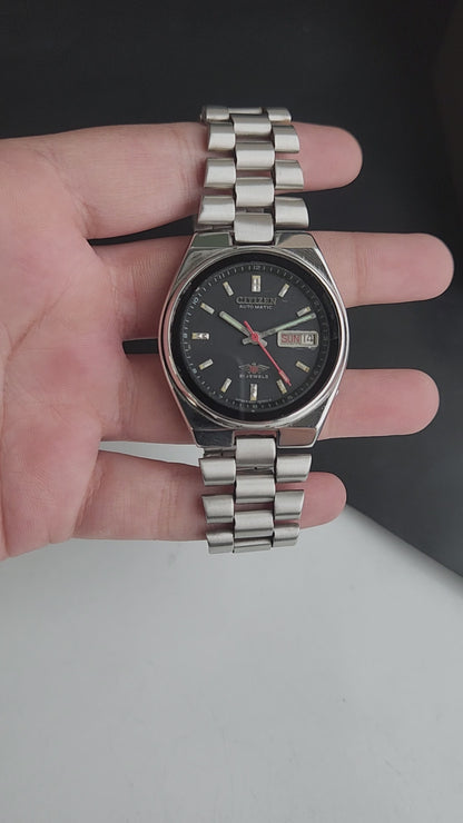 Vintage Original Citizen Automatic 8200 Black Face 21 Jewels With Exhibition Back Day-Date Japanese Men's Wrist Watch IN49