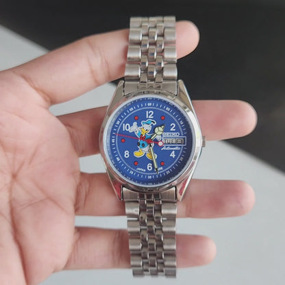 Vintage MOD Seiko 5 Automatic 17 Jewels Cal.6309 Blue Face Repainted Mickey Mouse Jubilee Bracelet Men's Wrist Watch J51