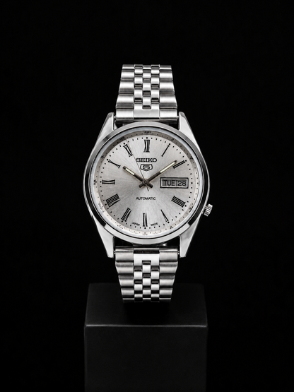 Vintage MOD Seiko 5 Silver Face Automatic Cal. 7009 Day-Date Men’s Wrist Watch D021