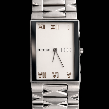 Original TITAN EDGE 1296SBB31 Rectangular White Face 23MM Case Men's Watch G88