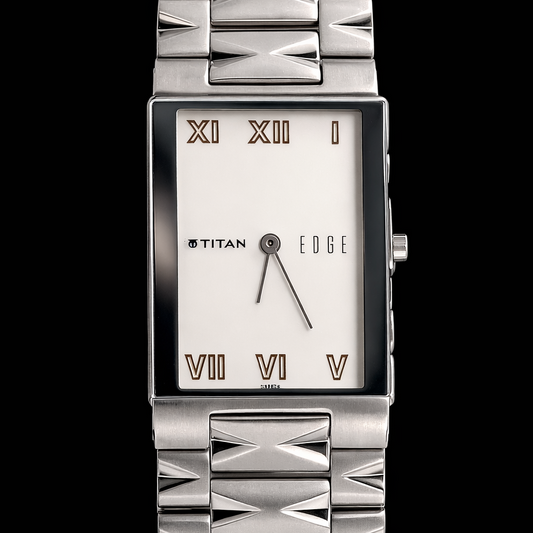 Original TITAN EDGE 1296SBB31 Rectangular White Face 23MM Case Men's Watch G88