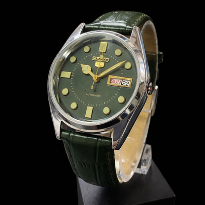 Vintage MOD Seiko 5 Green Face Automatic Cal. 6309 Men's Wrist Watch SK00012