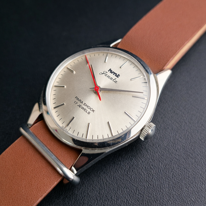 Vintage MOD HMT Janata Hand Winding 17 Jewels Silver Face Tan Leather  Nato Strap Men's Wrist Watch J0014