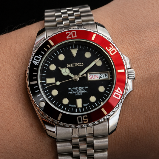 Vintage MOD Seiko Marine Master Automatic Black Face Cal. 6309 17 Jewels Rotating Bezel Men's Wrist Watch E77