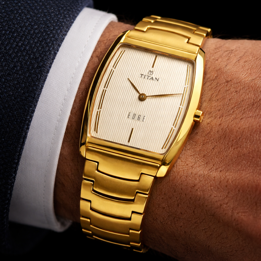 Original TITAN EDGE 1044YCE31 Barrel Golden Face 28MM Case Men's Watch H63