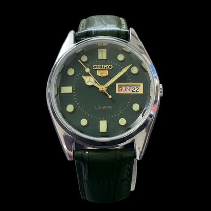 Vintage MOD Seiko 5 Green Face Automatic Cal. 6309 Men's Wrist Watch SK00012
