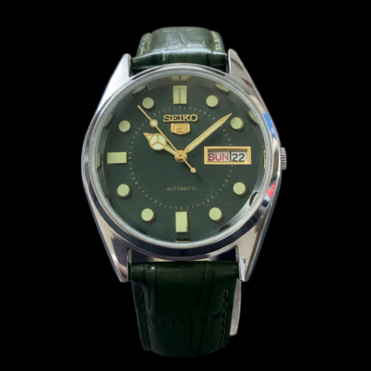 Vintage MOD Seiko 5 Green Face Automatic Cal. 6309 Men's Wrist Watch SK00012